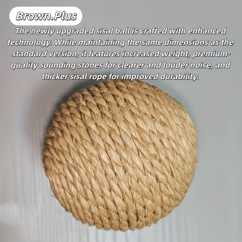 Balle jouet en sisal naturel, durable et résistante, produit un son sans batterie, idéale chats moyens, parfaite jeux intérieurs/extérieur.