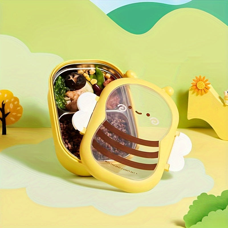 Leakproof Cartoon Bee Insulated Lunch Box - Stainless Steel Bento with Food-Grade Compartments, Thermal Meal Container for Students &amp; Workers, Hand Washable