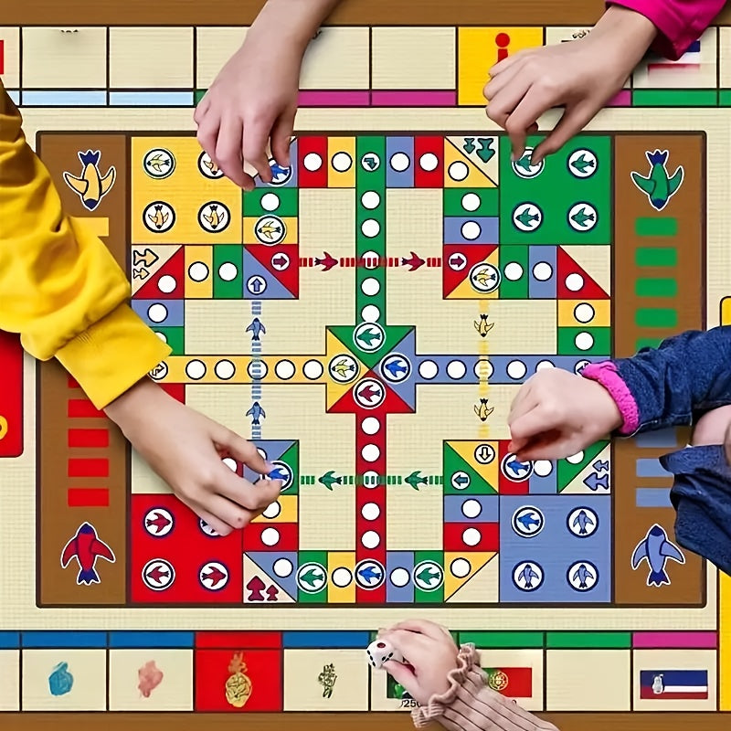 Jeu de ludo de luxe façon tapis, avec 16 pions, dés, pliable et portable, parfait pour famille, fêtes et cadeaux.
