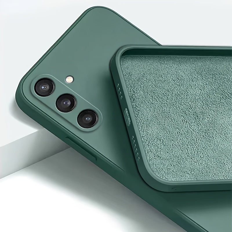 Coque carrée en silicone à bords droits pour Samsung Galaxy, offrant protection antichoc, prise en main sécurisée et design moderne minimaliste.