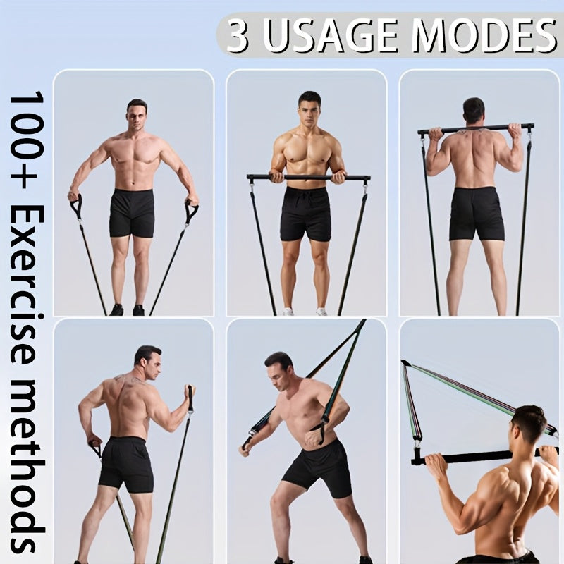 Set de corde de tension multifonction avec bandes de résistance et barres en acier inoxydable, adapté à un entraînement complet du corps à domicile.