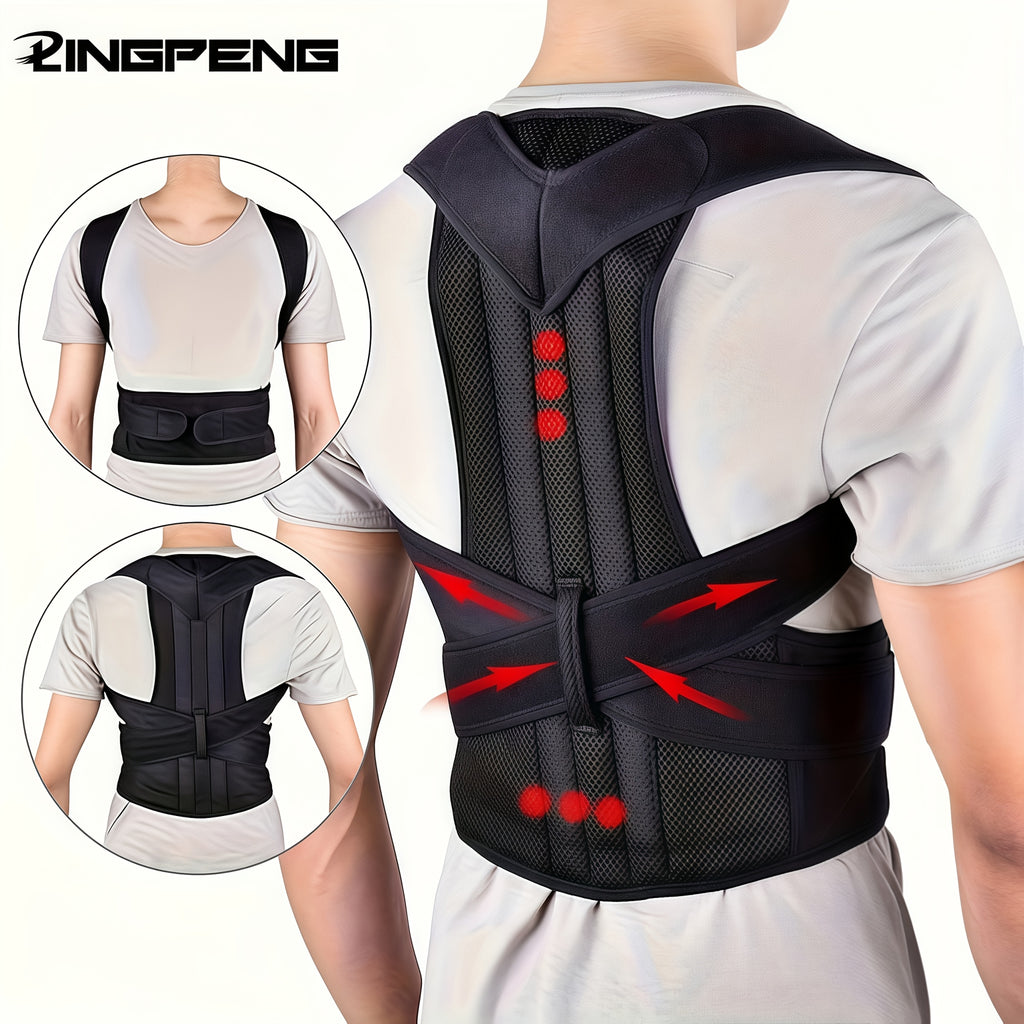 Correcteur de posture magnétique LINGPENG, réglable, en PET noir, redresse épaules et dos, soulage muscles et favorise une posture correcte.