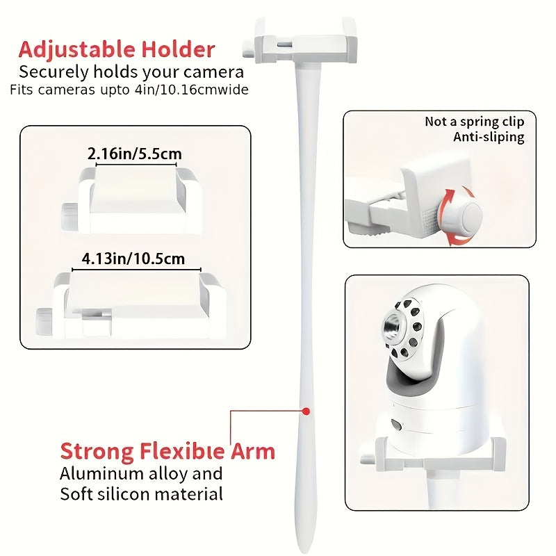 Support de caméra flexible réglable, compatible babyphones et caméras d’intérieur, installation sans perçage, design simple en ABS.
