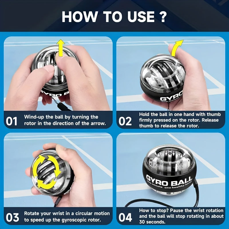 Gyroball, entraîneur de force pour poignets, bras et doigts, portable et durable, idéal pour les exercices musculaires et de rééducation.