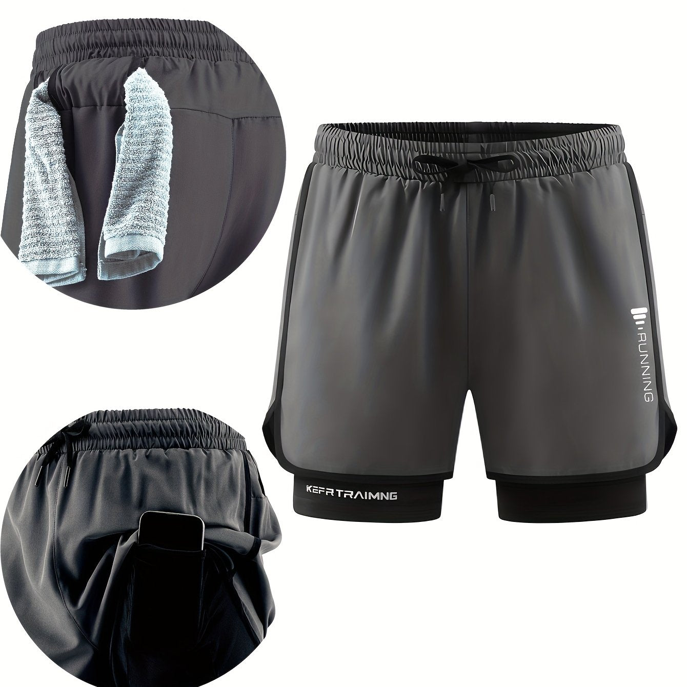 Shorts hommes sports, ¾ longueur, taille élastique avec cordon, poches latérales, tissu respirant et anti-humidité, coupe ample, idéal sport et loisirs.