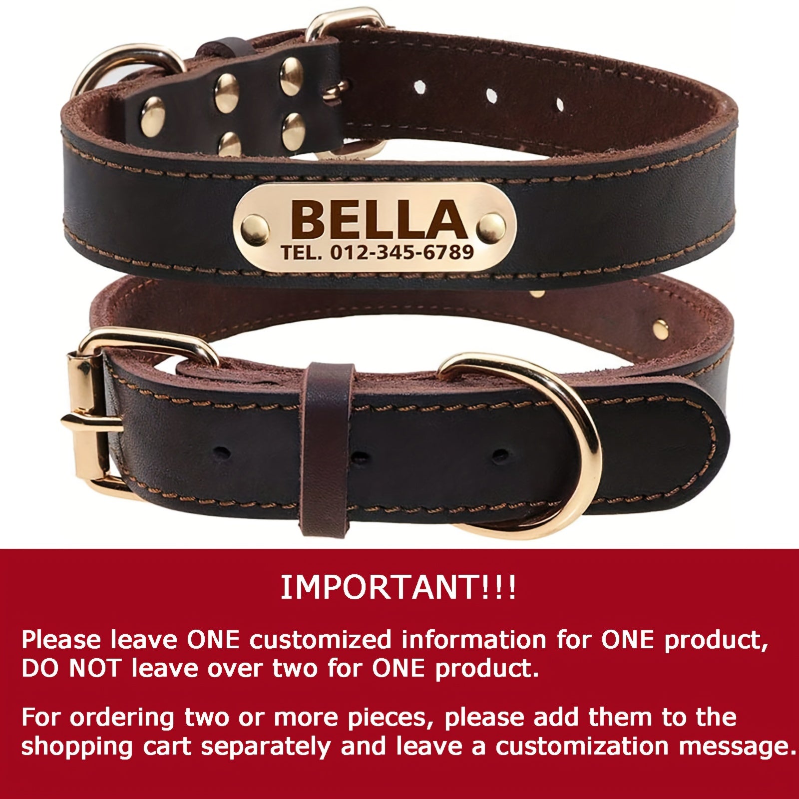 Collier pour chien en cuir personnalisable avec plaque nominative, doux, rembourré, respirant, robuste, boucle métallique antirouille, ajustable pour toutes tailles.