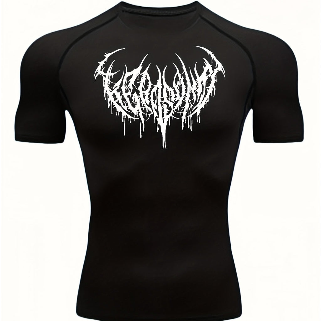 Men's Quick-Dry Compression T-Shirt - Moisture-Wicking Breathable Stretch Fabric, Graphic Print Muscle Design for Gym, Cycling, Boxing &amp; Training - High-Elasticity Slim Fit Athletic Shirt, Workout Shirt, Sports Apparel, Moder