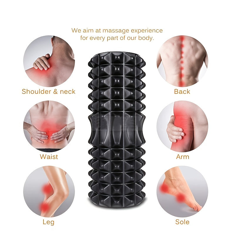 1pc EVA Foam Massage Roller for Yoga & Pilates, Medium Firmness, Manual Operation, Fitness Back Exercise Tool, Mobility Improvement, Gym Training Accessory - Black, Blue, Purple