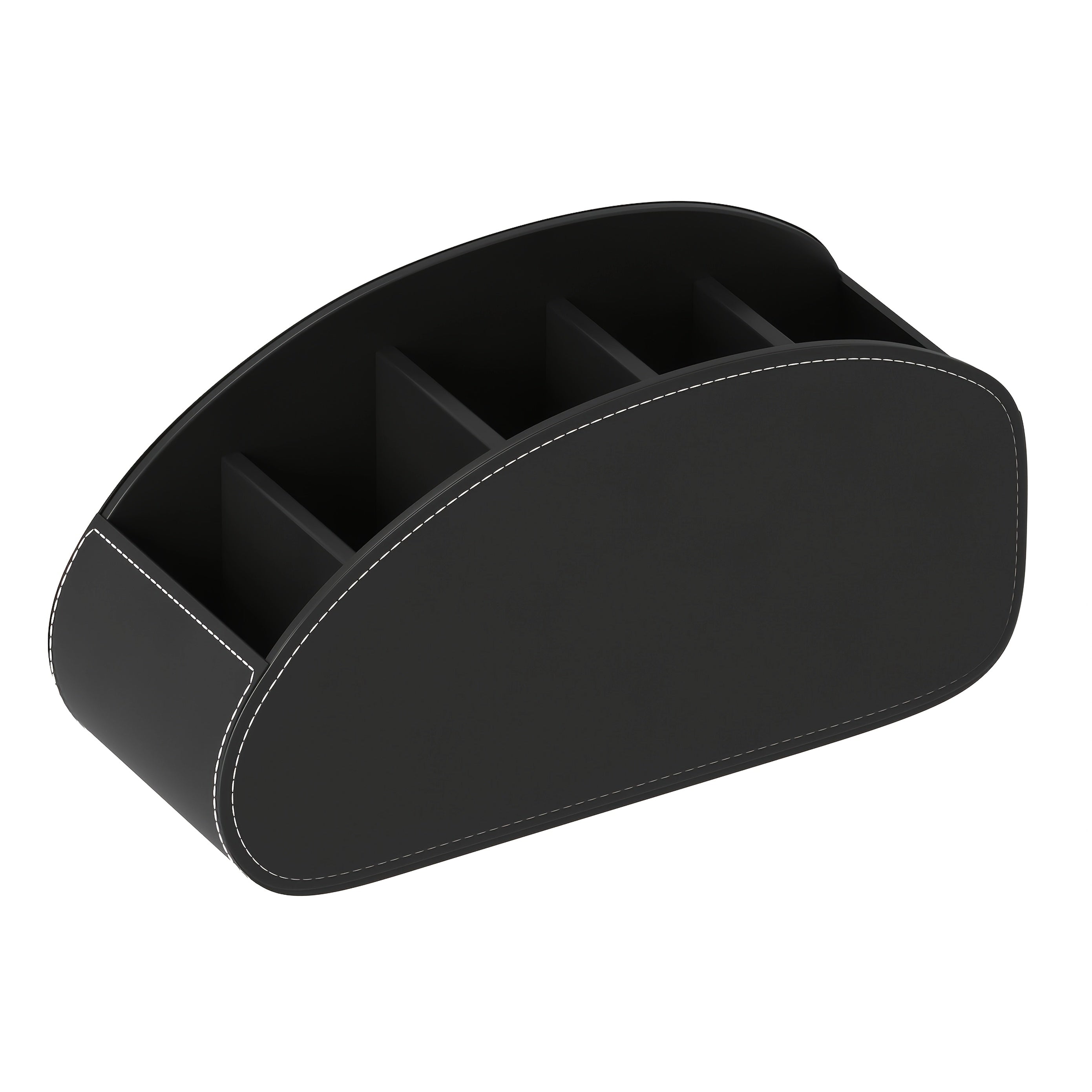 Organisateur pour télécommandes avec 5 compartiments, compatible TV et box, plateau gain de place pour salon, bureau ou chambre, rangement pratique pour accessoires.