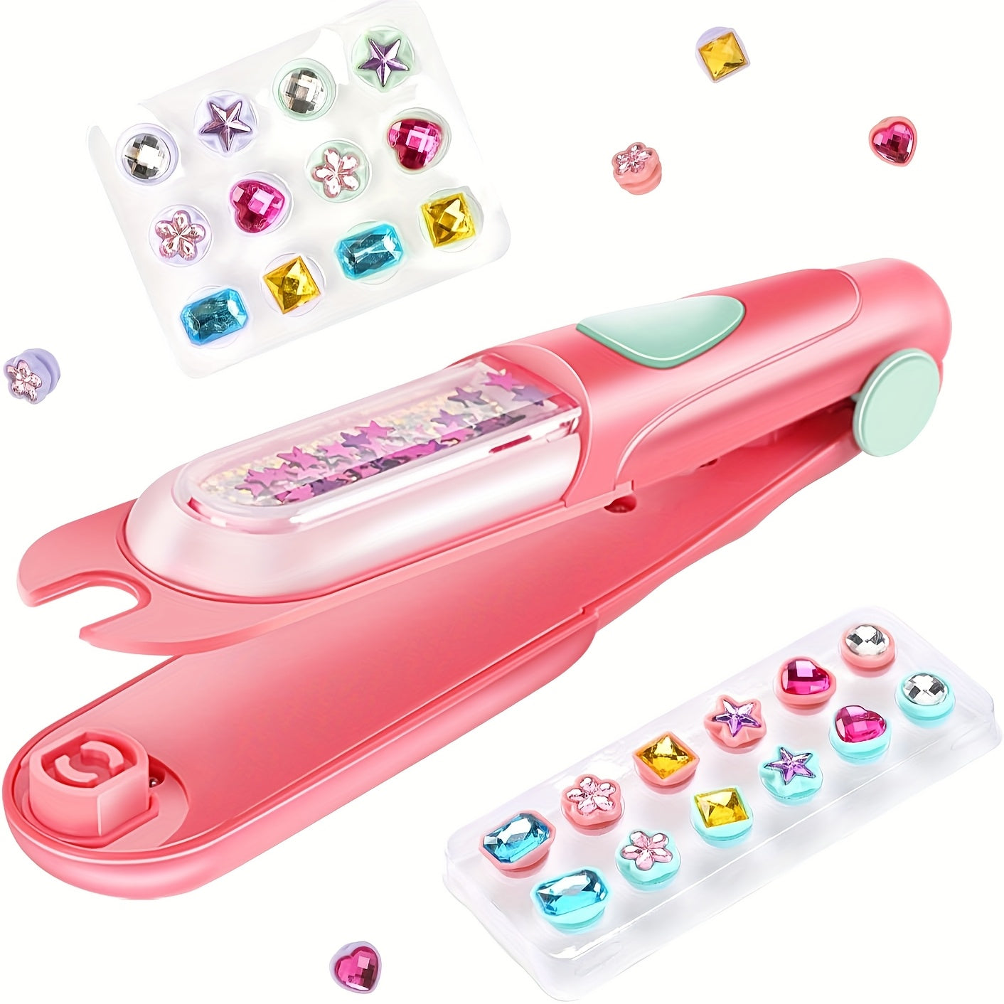 Kit tampon cheveux filles, accessoires réutilisables type diamant, outils roses avec étoiles, cœurs et cercles pour coiffures créatives.
