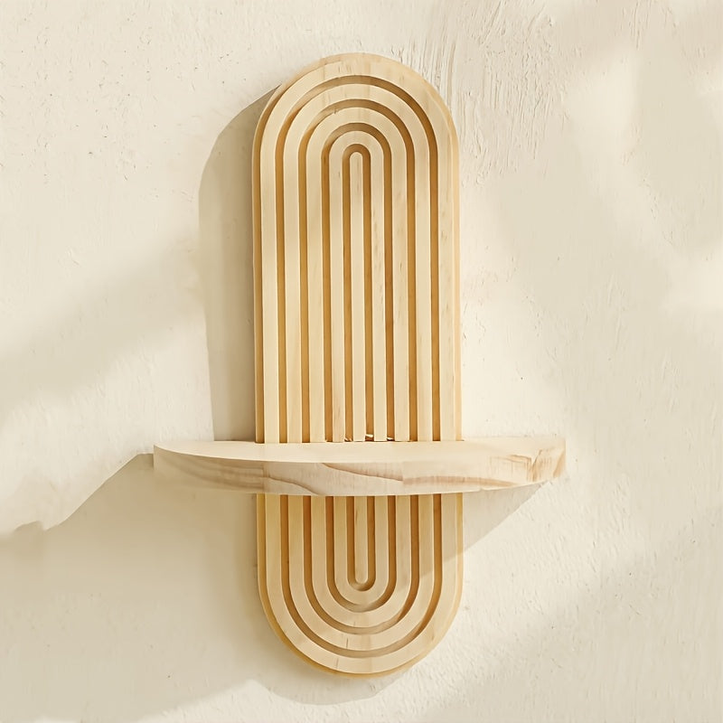 Étagère murale bois style bohème, support bougie arc-en-ciel, rangement décoratif pour chambre, cuisine, salon ou plantes.