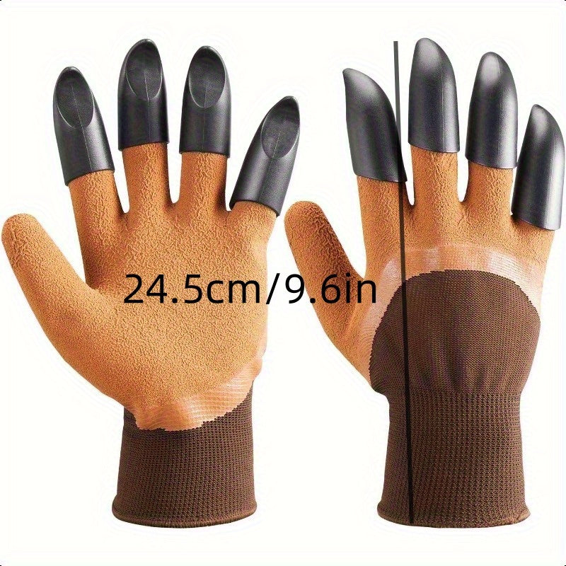 Paire de gants bruns avec 8 griffes noires, idéale pour jardinage, plantation et désherbage efficace.