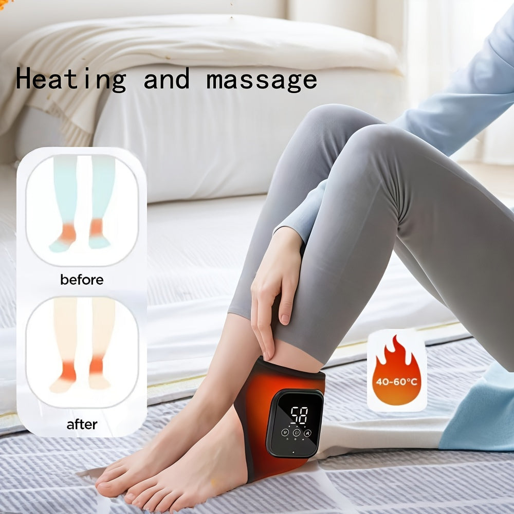 Ankle Massager with LCD Touchscreen, Vibration &amp; Hot Compress Function - 3 Heat Levels, Rechargeable, Usb-Powered, Ergonomic Design for Home Use - Ideal Gift for Seniors &amp; Friends, Pad for Back, Modern Aesthetic, Durable Cons