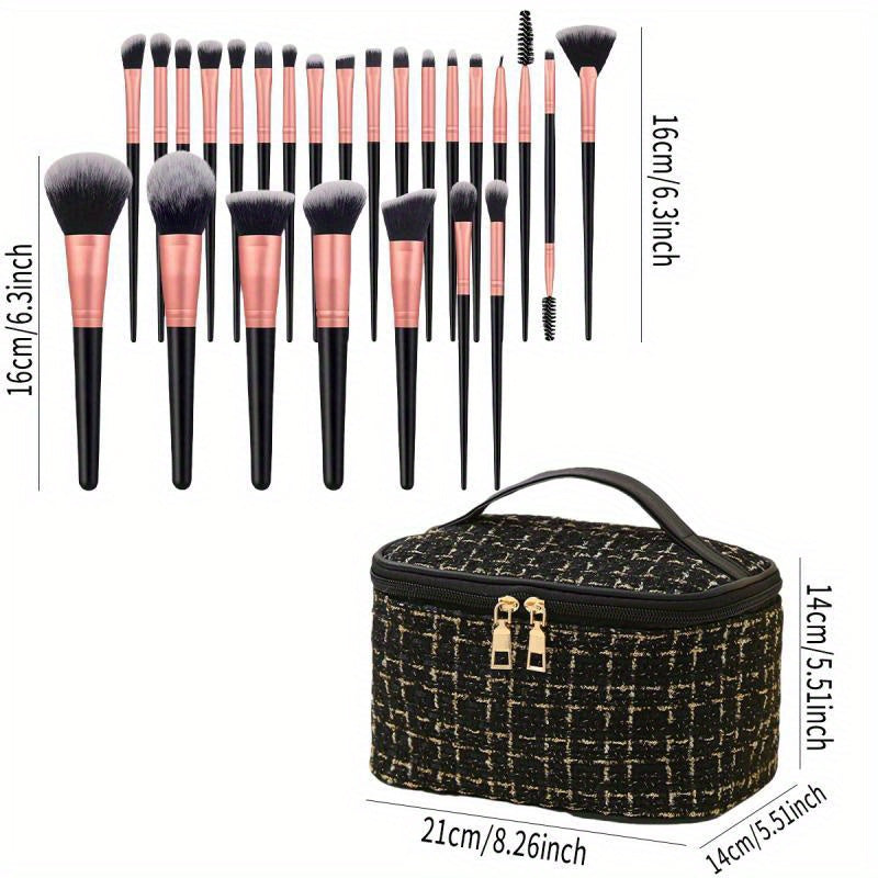 Set maquillage 47 pièces : trousse zippée, 25 pinceaux, éponge nettoyage, 16 applicateurs poudre et 4 mini éponges beauté.