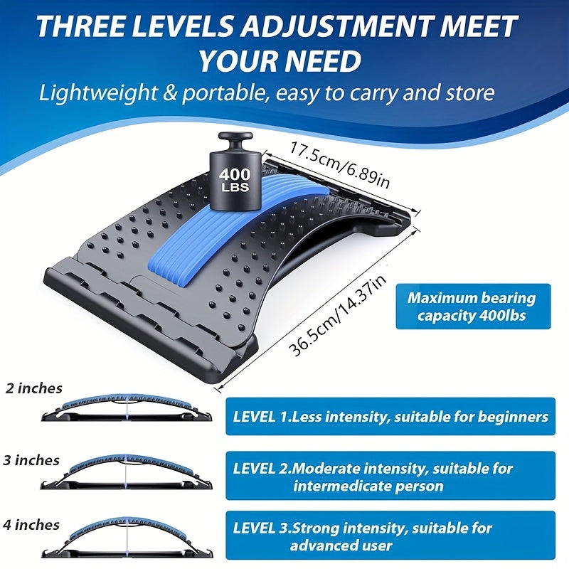 3-Level Adjustable Back Stretcher &amp; Posture Corrector | Ergonomic Lumbar Support with Massage Function, Secure Grip Handles, for Upper &amp; Lower Back, Office, Car, Home Use, Durable PP Construction.