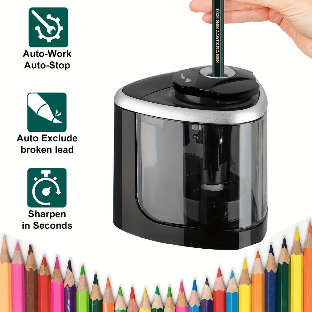 Automatic Electric Pencil Sharpener with Auto-Stop &amp; Lead Breakage - Desktop Sharpener for Office &amp;, No Needed, Compact Design, Sharpens Pencils in Seconds, Pencil Sharpener Electric, Supplies, Sleek Style, Waste Container