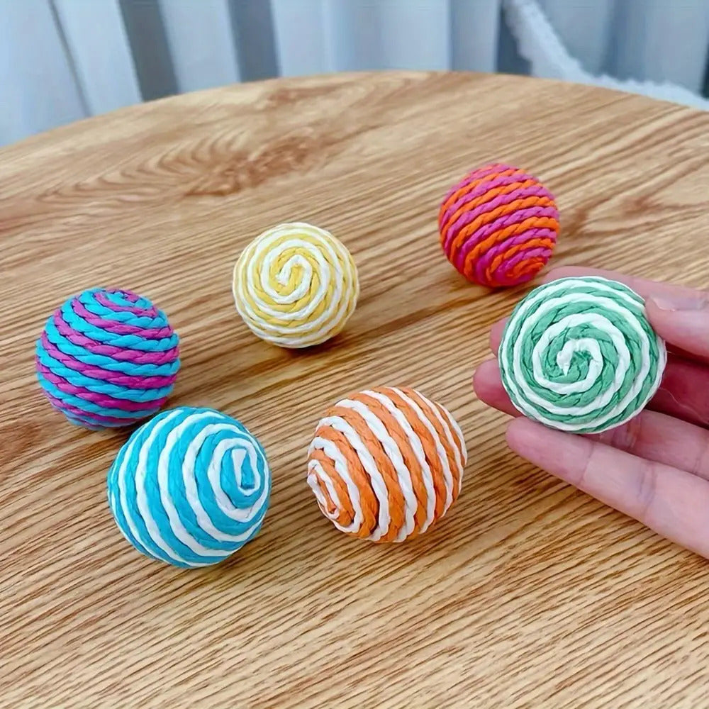 Lot de 3 ou 6 balles à griffer en sisal, résistantes et non toxiques, favorisent hygiène dentaire, jouet interactif pour chats.