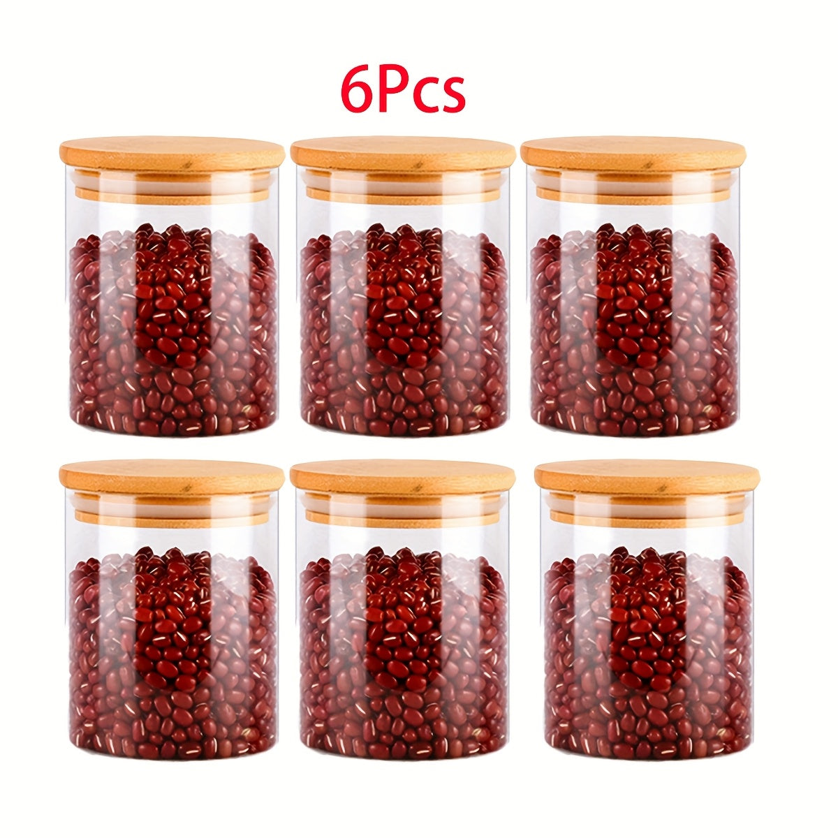 مجموعة واحدة من ١٢ برطمانات تخزين، ٦ أو ٤ قطع، مصنوعة من مادة بوروسيليكات عالية شفافة بأغطية خشبية محكمة الغلق، حاويات محمولة للشاي، وحبوب البن، والسكر، والحلوى، والكعك، والتوابل، ولوازم المطبخ المنزلية، ومنظمات المطبخ والتخزين، والتوابل