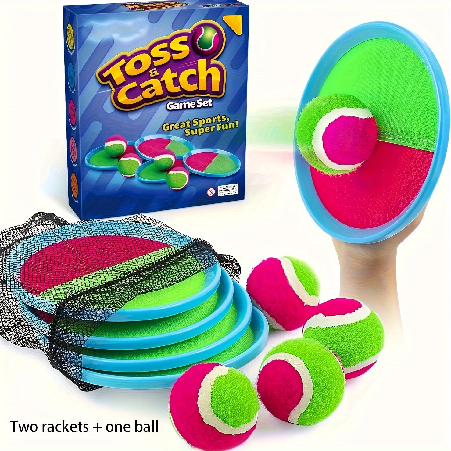 Jeu de balle Goo pour enfants, extérieur et plage, avec 2 raquettes et balle, parfait pour jardins et cadeaux familiaux.