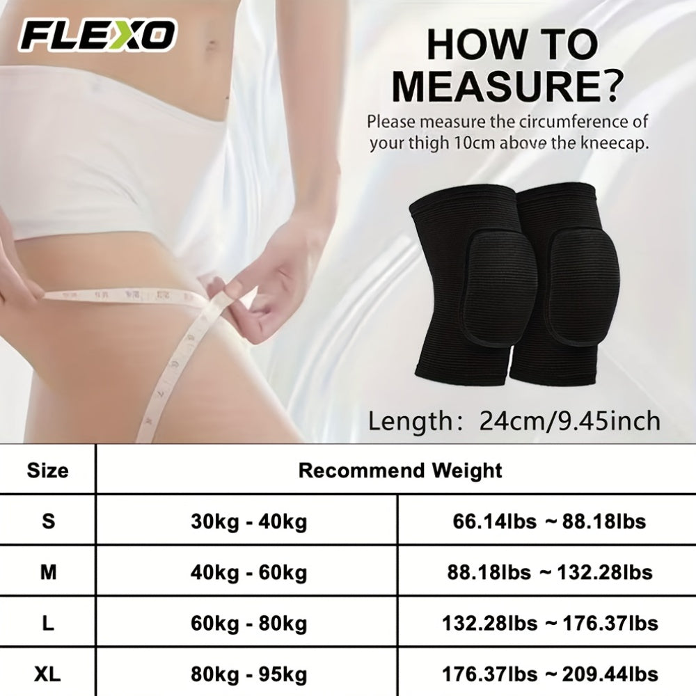 2pcs FLEXO Knee Support Sleeves & Pads for Men & Women | Lightweight Knee with 15mm Soft Padded Cushion, Breathable Elastic Material, Ideal for Volleyball, Gym, Yoga, Dance, Fitness, Pilates - Black, Polyester Knit Fabric, Ha