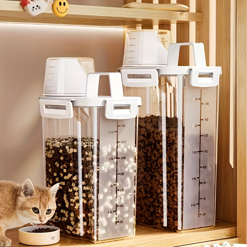 3-Model Sealed Pet Food Storage Containers with Measuring Scoop - Transparent Window, Leakproof &amp; Moisture-Proof, Cute Design for Dog, Cat, and Wet Food - Countertop or Cabinet Organizer Box, Durable Material, Essential for D
