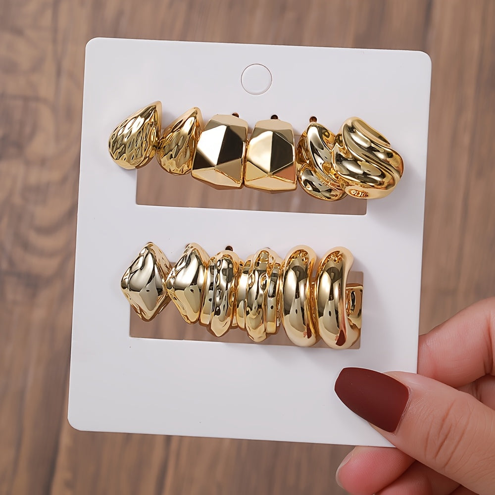 Lot de 6 ou 9 paires de boucles d’oreilles résine en C oversized, parfaites pour fêtes et cadeaux féminins.