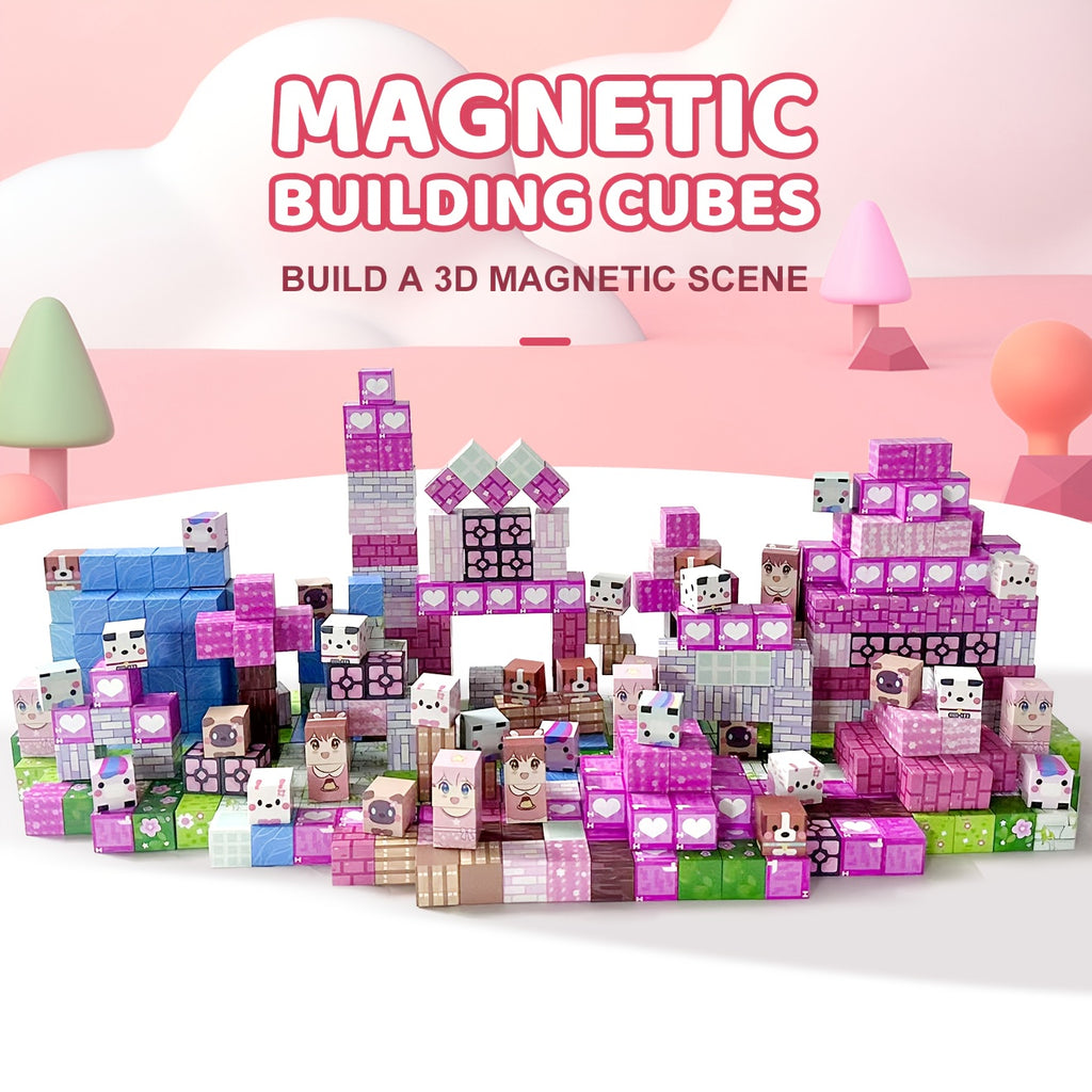 100 blocs magnétiques STEM, décor maison et arbre 3D, cubes personnages, jouet créatif, idéal anniversaire et Noël.