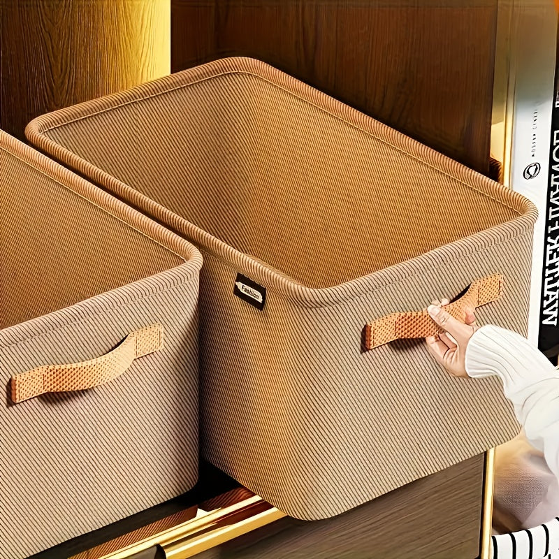 1pc Foldable Fabric Storage Basket with Handle - Beige, Classic Style, Perfect for Home, Office & Dorm Organization - Ideal for Clothes, Sundries & More, Shelf Baskets