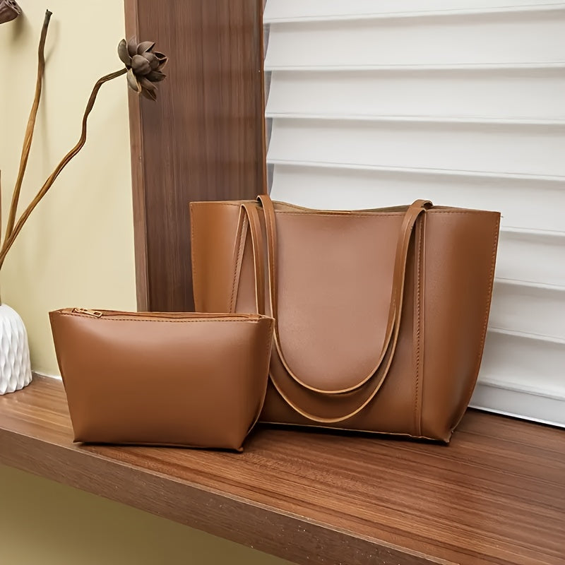 2pcs Women's Large Capacity Tote Bag - Elegant Minimalist Magnetic Closure Design Handbag, Suitable for Office Work and Daily Use in Black/Brown, 2 Styles to Match Different Scenarios, Versatile Handbag, Stylish Handbag, Fashion