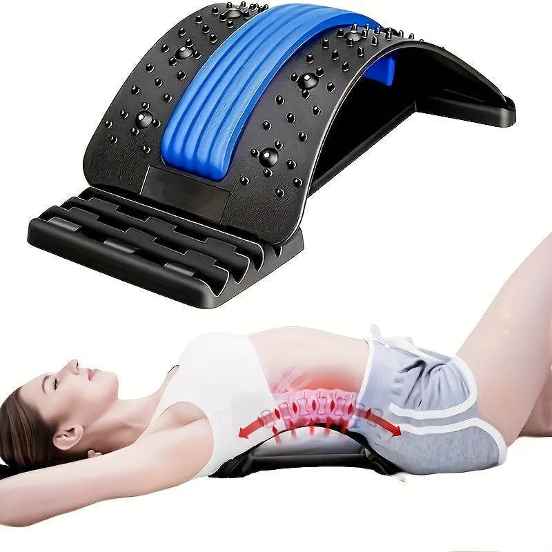 3-Level Adjustable Back Stretcher &amp; Posture Corrector | Ergonomic Lumbar Support with Massage Function, Secure Grip Handles, for Upper &amp; Lower Back, Office, Car, Home Use, Durable PP Construction.