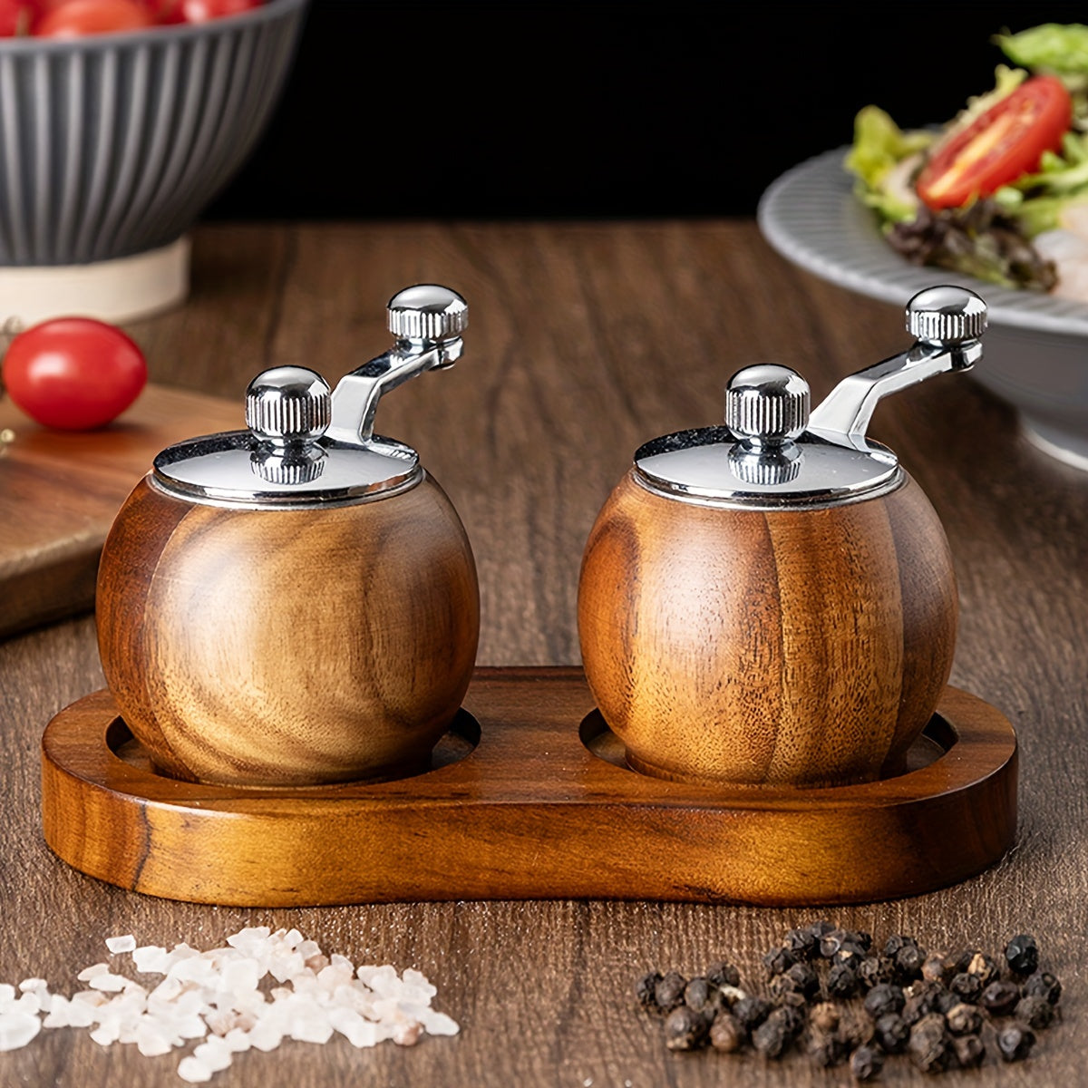 1pc Premium Wooden Pepper & Sea Salt Grinder - Manual Spice Mill with Adjustable Coarseness, Ideal for Freshly Ground Black Pepper & Sea Salt, Perfect for Steak & Salad Dressing Enthusiasts, Spice Grinder