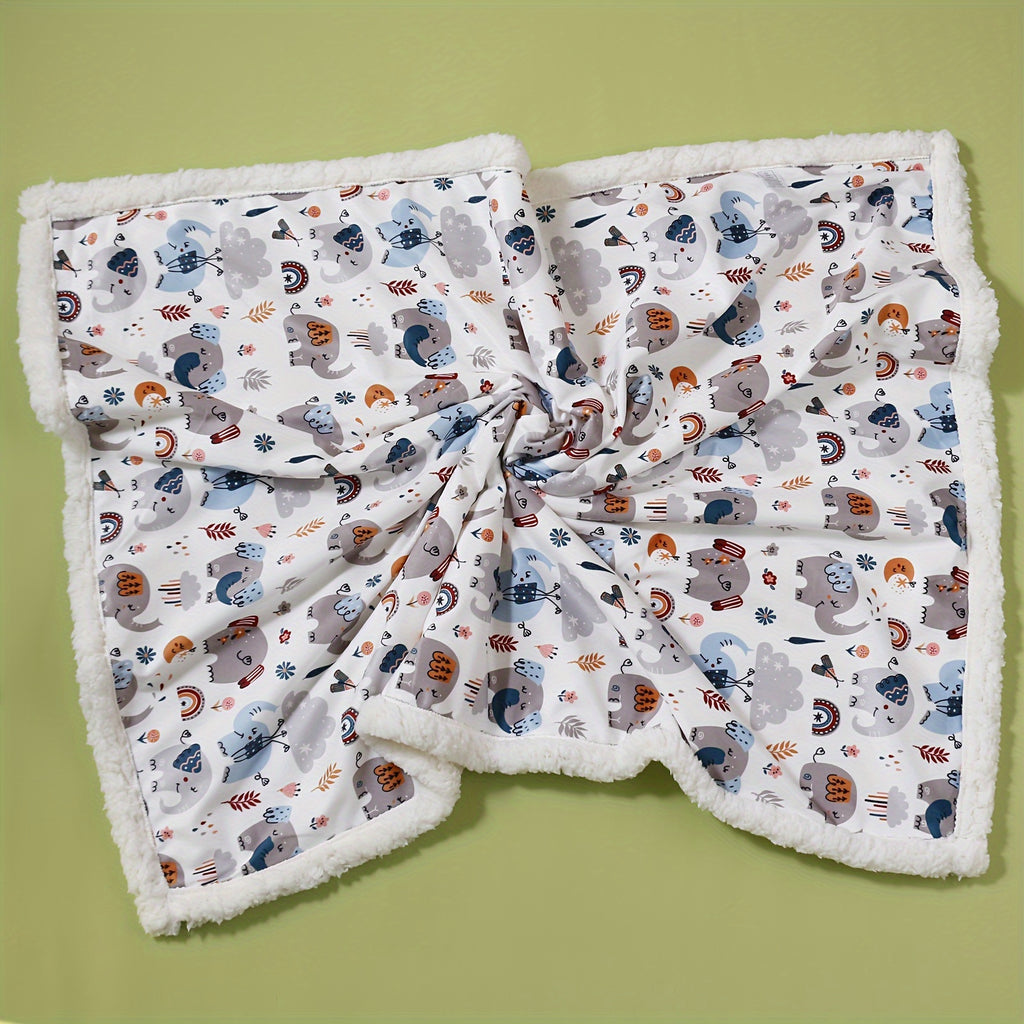 Ultra-Soft Double-Layered Youngsters' Blanket with Cute Animal Prints - Cozy, Machine Washable for Autumn &amp; Winter - Available in Gray, White, Blue, Yellow