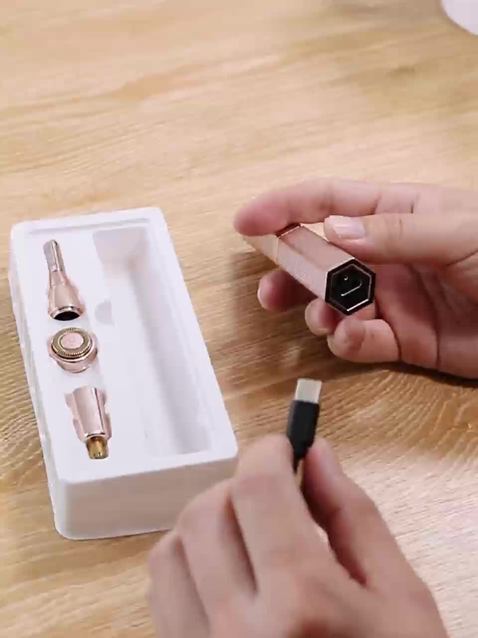 Épilateur électrique 4 en 1 pour femmes, rechargeable, indolore, pour visage, sourcils, nez, bikini et corps.