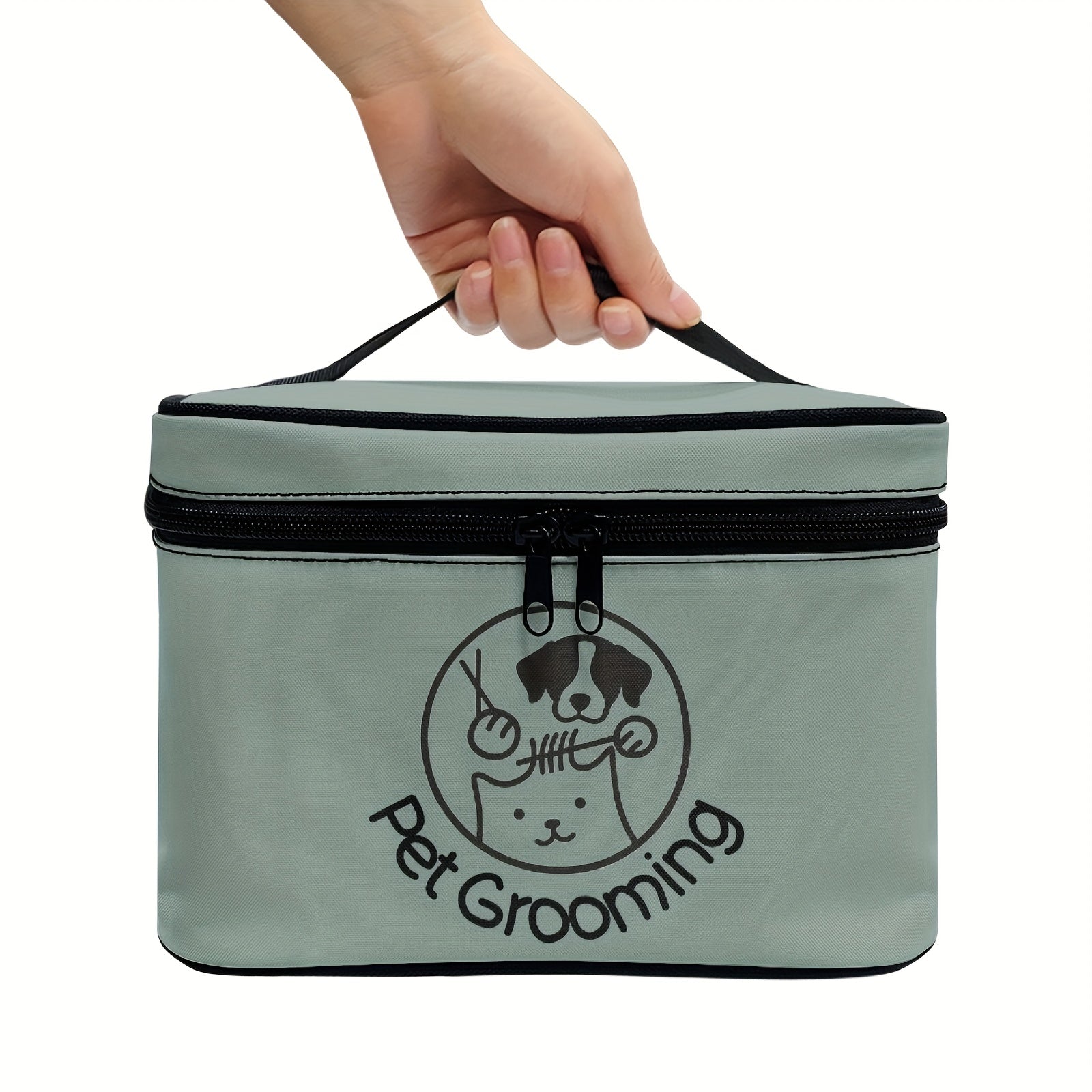 1pc Dog & Cat Grooming Kit Storage Bag with Top Handle and Double Zipper Design, Multi-Compartment Pet Care Organizer for Home and Travel Use - Ideal Gift for Pet Lovers, Pet Grooming Supplies, Playful Dog Design, Secure Zipp