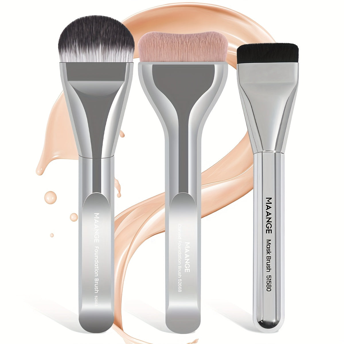 Set MAANGE 3 pièces : pinceaux maquillage aluminium, fond de teint Kabuki, poils doux et épais, débutants, portable et facile à utiliser.
