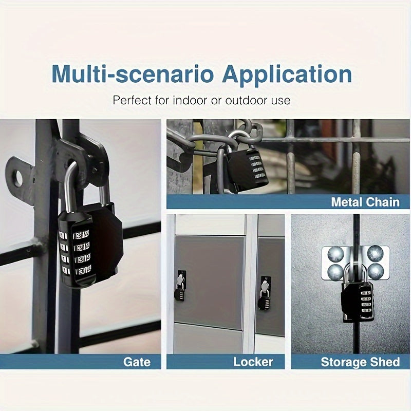 Lot de 2 cadenas à combinaison 4 chiffres en alliage de zinc noir, réinitialisables, design sécurisé à 3 boutons, idéal pour valises, casiers et boîtes à outils.