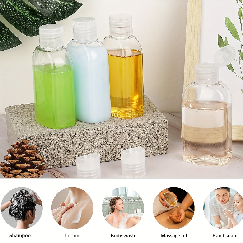 Lot de 6 flacons de voyage 100 ml, étanches, conformes TSA, rechargeables, faciles à presser et nettoyer pour lotions et soins.