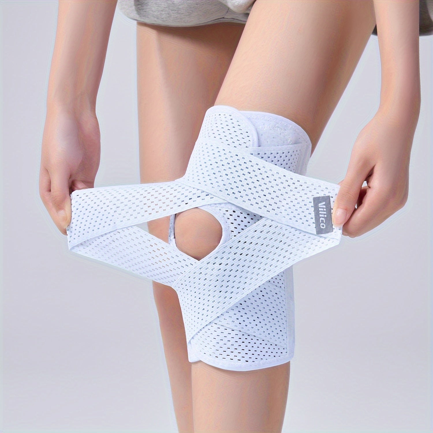 Genouillère élastique unisexe, respirante en polyester, maintien sportif pour basketball et activités de plein air variées.