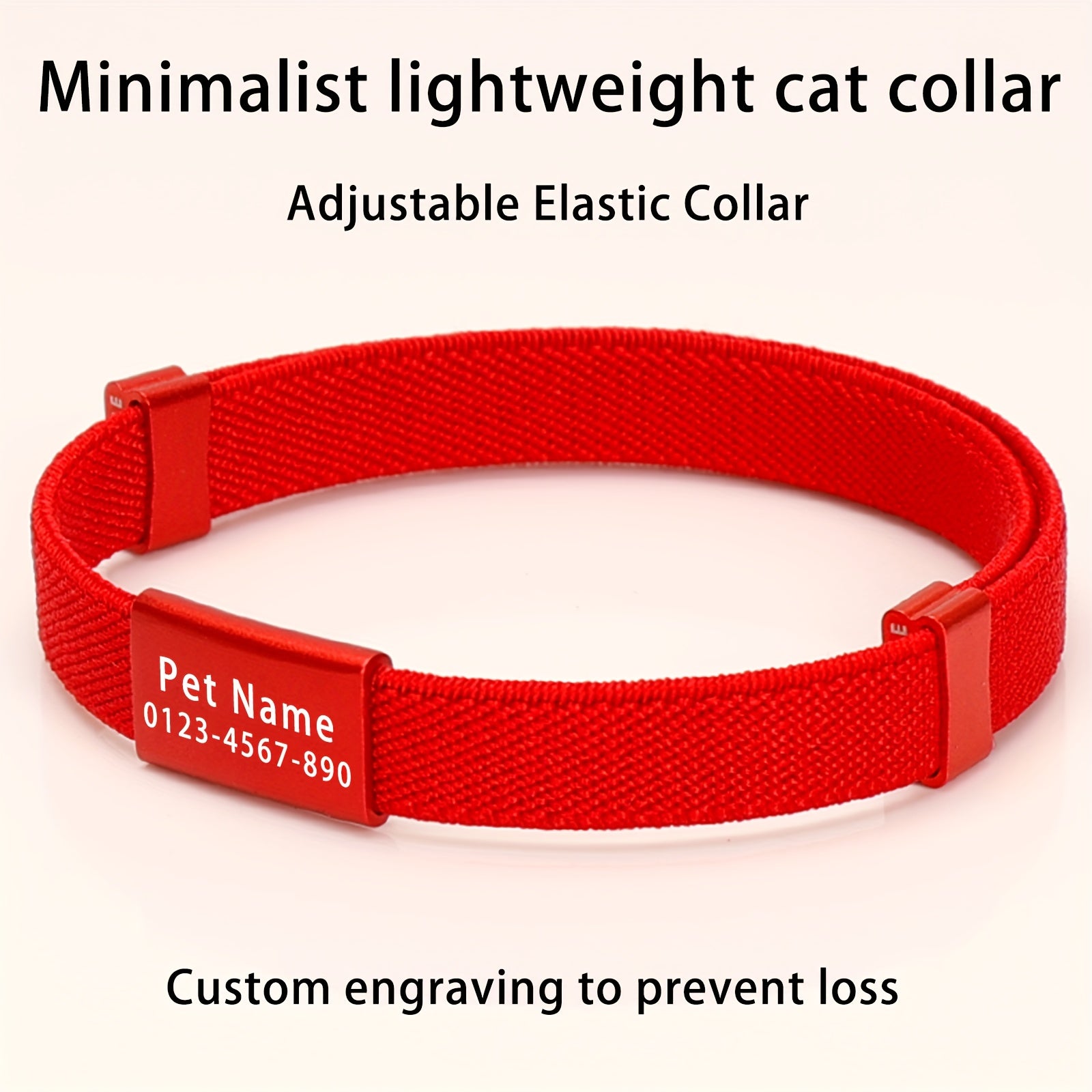 Collier chat personnalisé avec nom, métal robuste, sécurité détachable, léger, extensible, compatible médailles, disponible diverses couleurs.