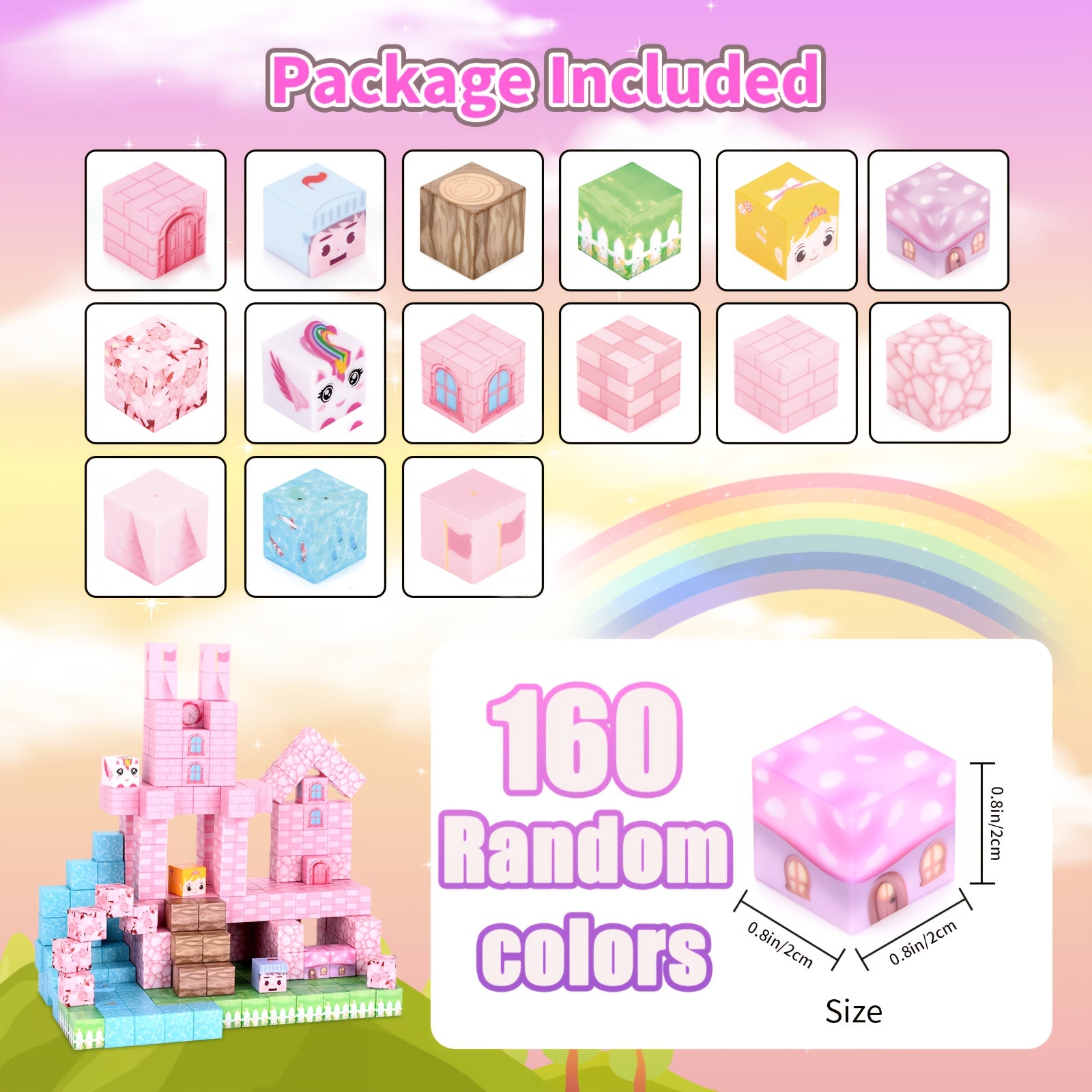 Blocs magnétiques pour enfants, 64-160 pcs, jouet éducatif STEM, construction DIY, idéal pour anniversaire, Pâques ou Noël.