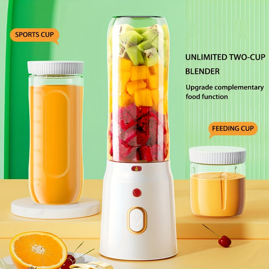 1pc/500ml, Juicer, With 2 Cups, Portable USB Rechargeable Mini Blender Fresh Juicing Cup, Wireless Portable Juicing, Bonus Sports Cup Cover, Personal Size Blender For Smoothies And Shakes, Home Fruit Blender For Kitchen, Home