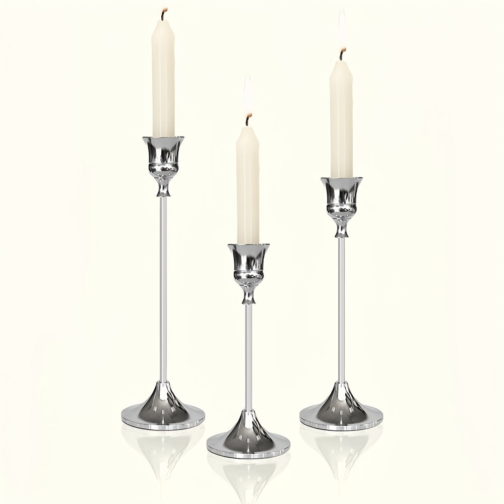 Lot de 3 bougeoirs élégants en laiton doré Design métallique poli, idéal pour mariages, dîners ou décoration maison, bougies non incluses, style moderne et durable.