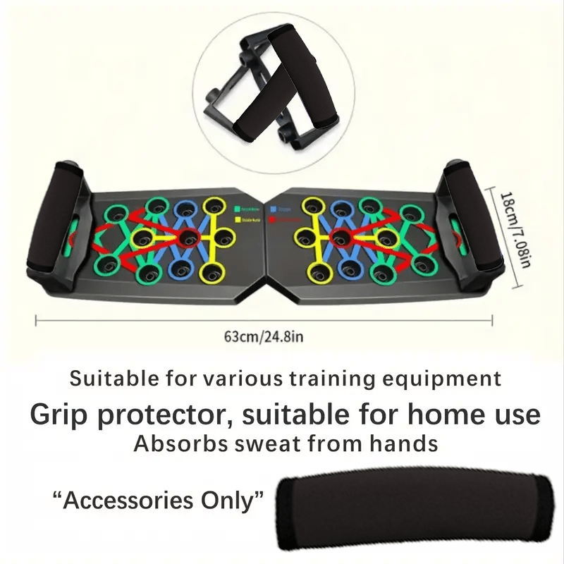 Équipement de renforcement pliable et antidérapant, améliorant la force poitrine-épaules, résistant à la transpiration, idéal pour entraînements en salle ou en extérieur.