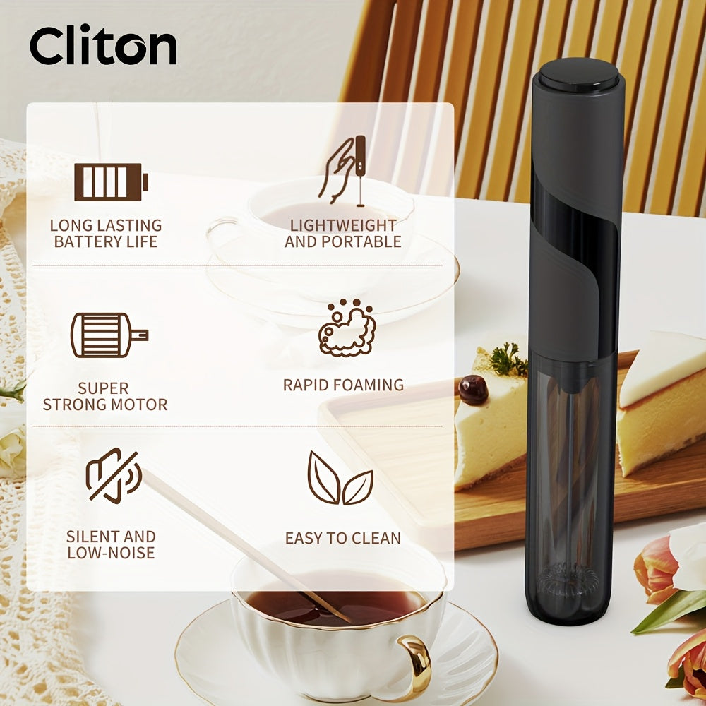 CLITON Electric Handheld Milk Frother with Storage Sleeve - Portable - Milk Shaker Suitable for Latte, Cappuccino, Protein Smoothies - Compact Milk Mixer with Froth Enhancer, Ideal for, Travel &amp; Gifts