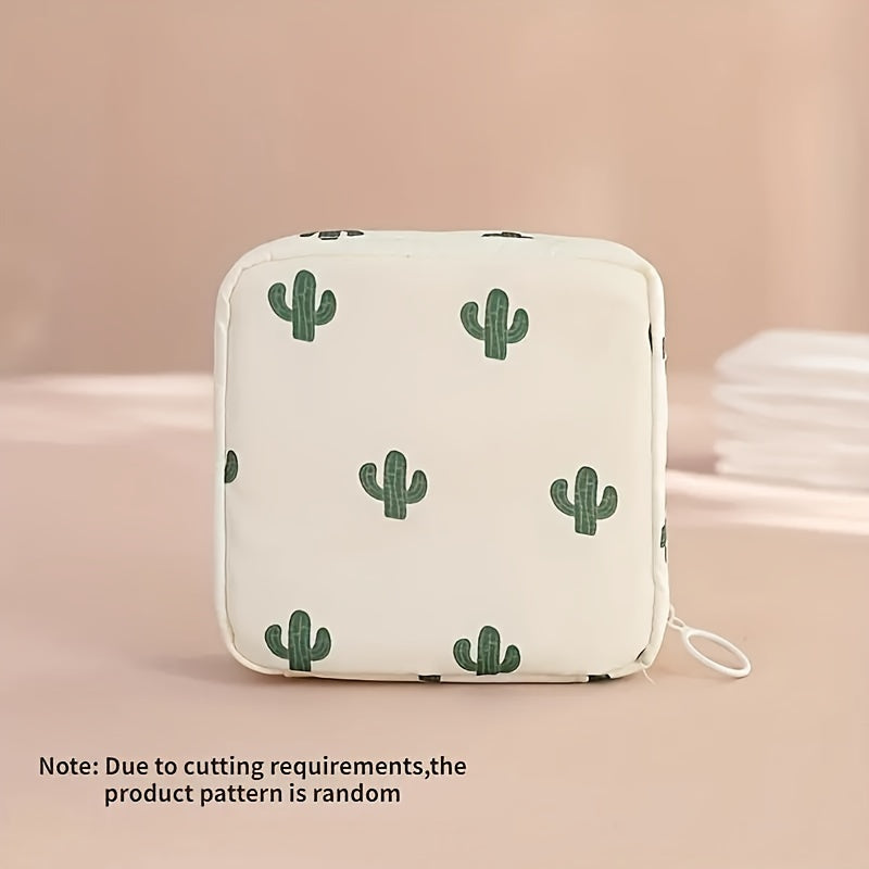 Pochette de rangement hygiénique pour serviettes et tampons, compacte et portable, idéale pour kit menstruel féminin en déplacement.