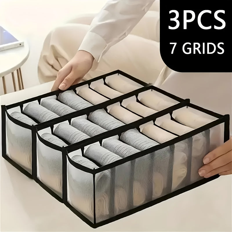 3-Pack Elegant Non-Woven Fabric Mesh Storage Bins, Foldable Underwear and Pants Organizer for Closet, Space-Saving Drawer Divider for Jeans and Apparel