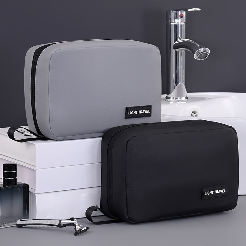 Grande trousse de toilette de voyage, résistante, multi-compartiments avec poches filet, idéale pour maquillage, salle de bain et déplacements.