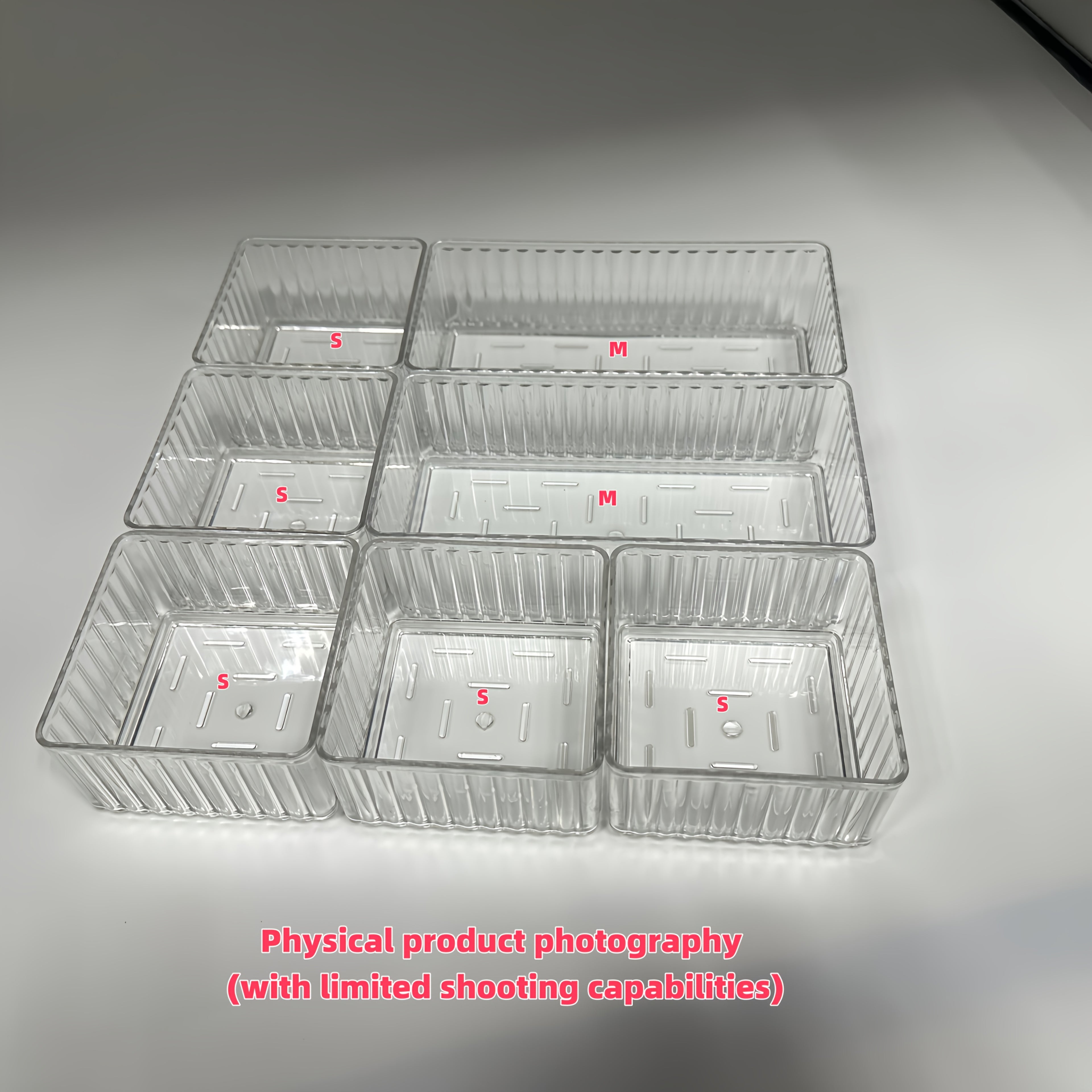 11/7/4pcs Transparent Plastic Craft Storage Box and Organizer Set, 4 Sizes Multi-Functional Bathroom and Vanity Drawer Organizer Trays for Cosmetics, Bedroom, Kitchen Utensils, and Office Storage