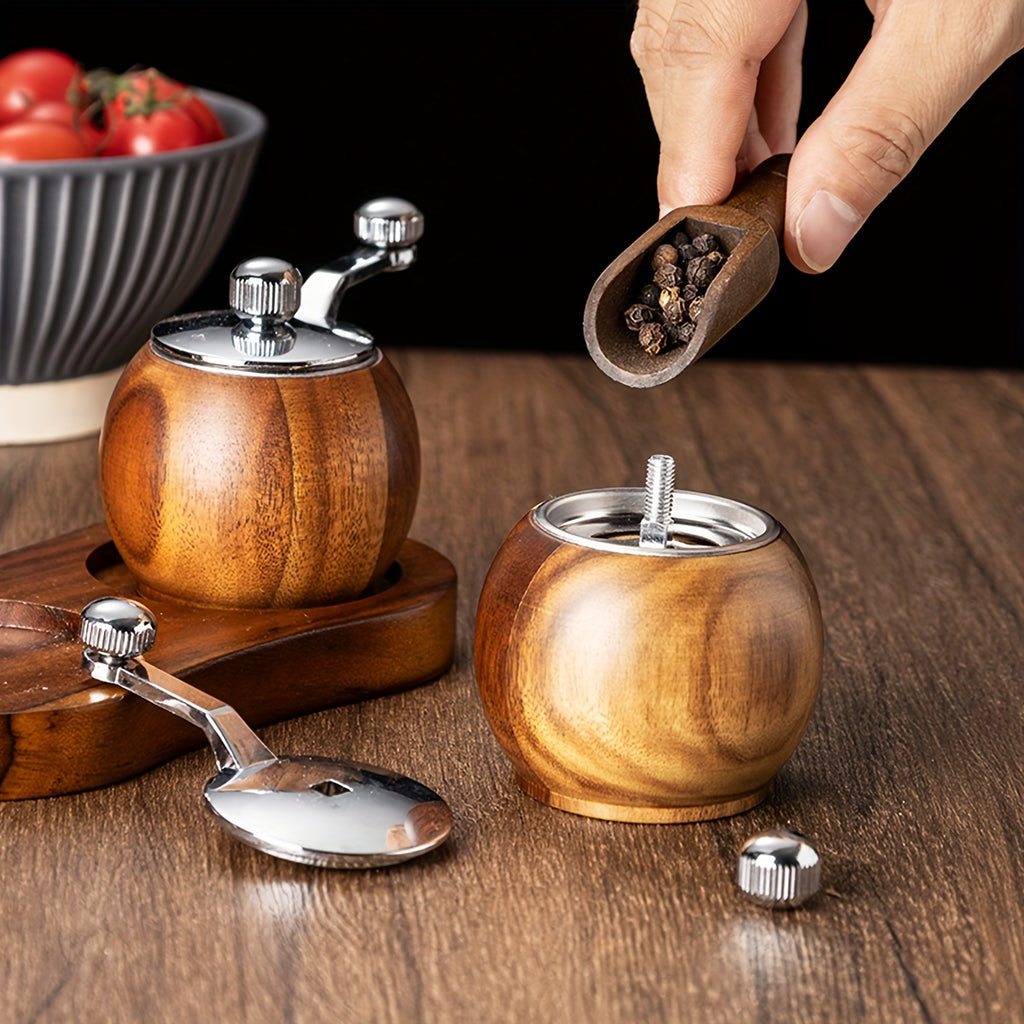 1pc Premium Wooden Pepper & Sea Salt Grinder - Manual Spice Mill with Adjustable Coarseness, Ideal for Freshly Ground Black Pepper & Sea Salt, Perfect for Steak & Salad Dressing Enthusiasts, Spice Grinder