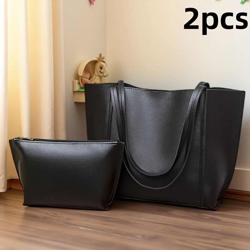 2pcs Women's Large Capacity Tote Bag - Elegant Minimalist Magnetic Closure Design Handbag, Suitable for Office Work and Daily Use in Black/Brown, 2 Styles to Match Different Scenarios, Versatile Handbag, Stylish Handbag, Fashion